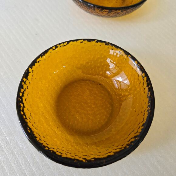 Vintage Amber Glass Dishes Set of 2 3.75" Diameter Textured Finish - Picture 2 of 10